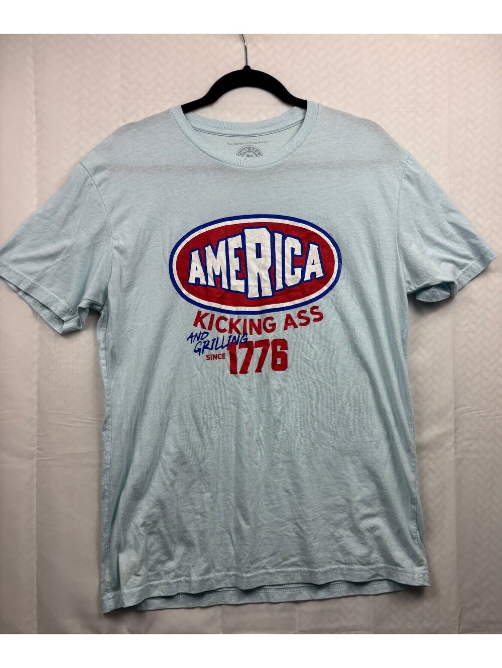 Lone Star Roots Large Light Blue America Kicking Ass Graphic T-Shirt
